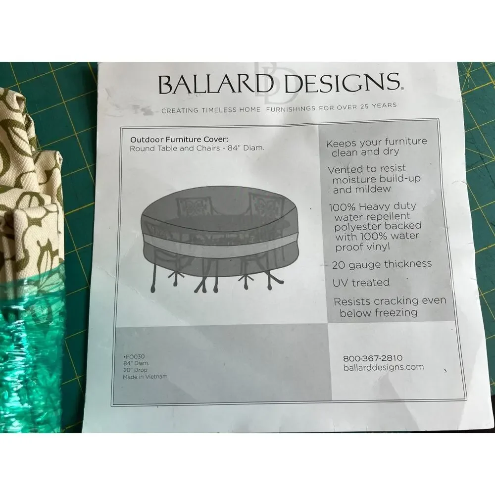 Ballard Designs NEW Leaf Print Outdoor Furniture Cover Round Table & Chairs 84